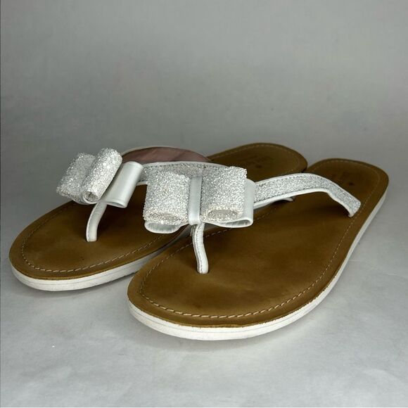 Kate Spade New York White Glitter Bow Flip Flops Size 10M - Picture 1 of 8